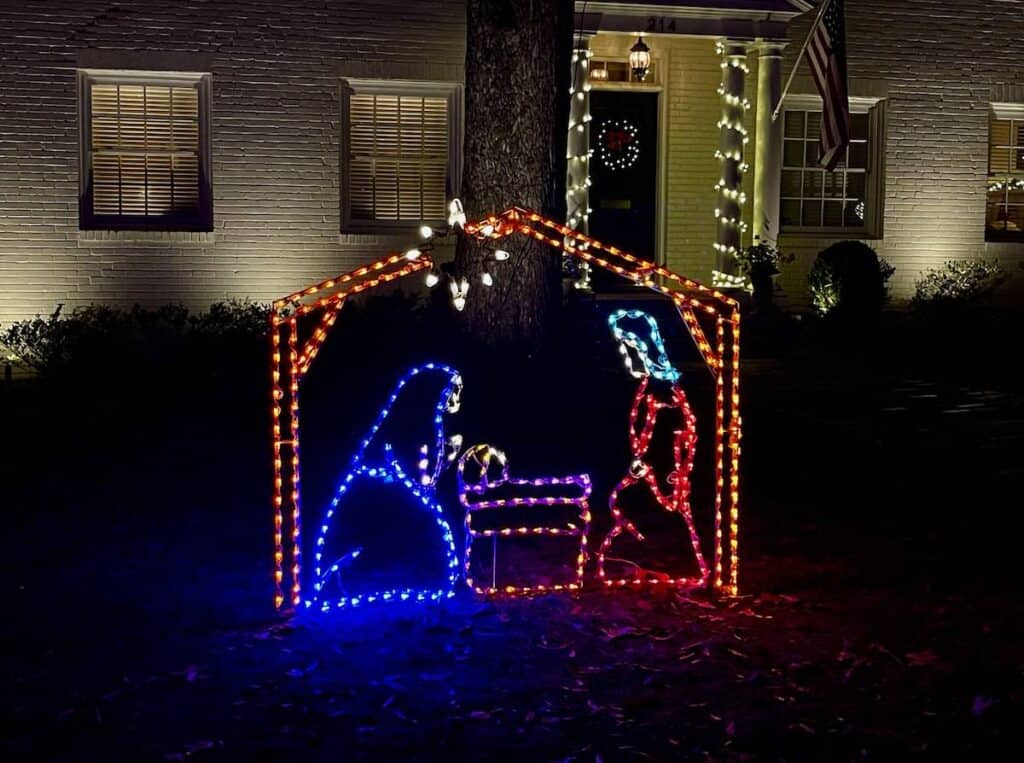Glowing nativity scene on Hillside Avenue in Charlotte