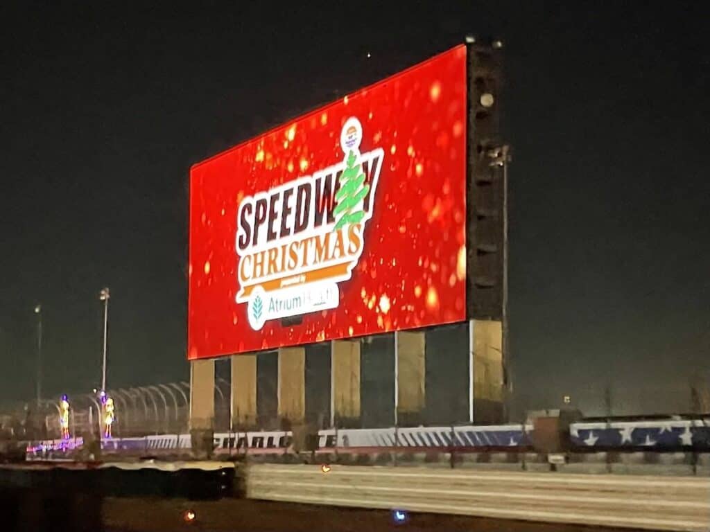 movie screen at Speedway Christmas