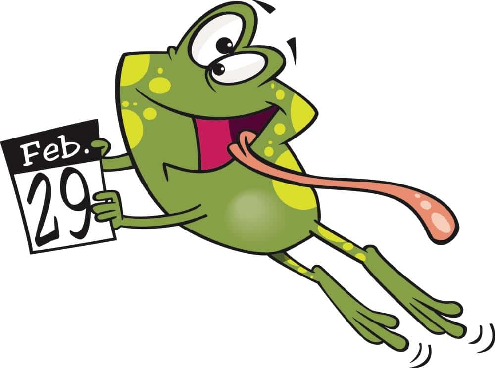 Frog jumping with Feb 29 sign