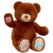Brown teddy bear with happy birthday on foot