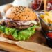 Classic american burger combo set with fries and ketchup