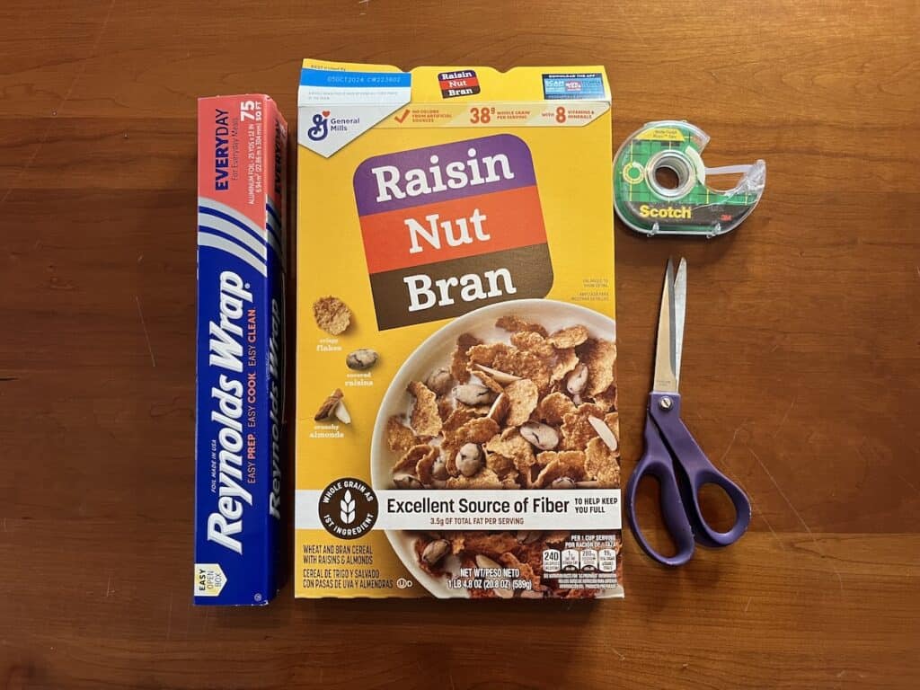 Cereal and box and other materials for pinhole viewer for eclipse