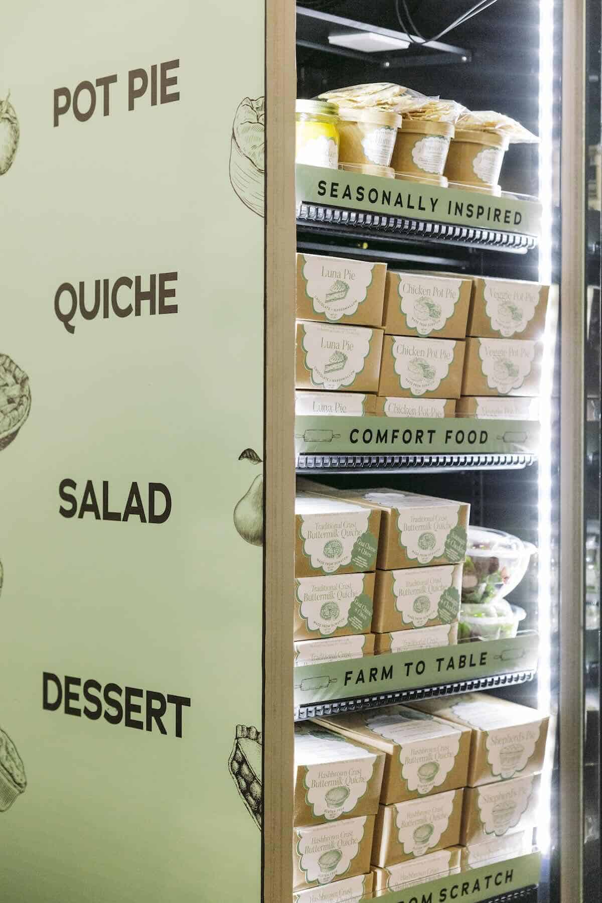 Vending machine with pies, salads, quiches and dessert