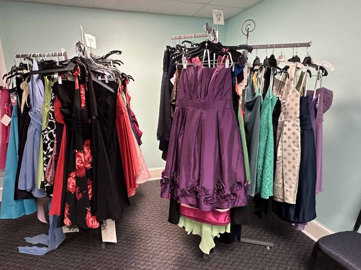 prom dresses on rack