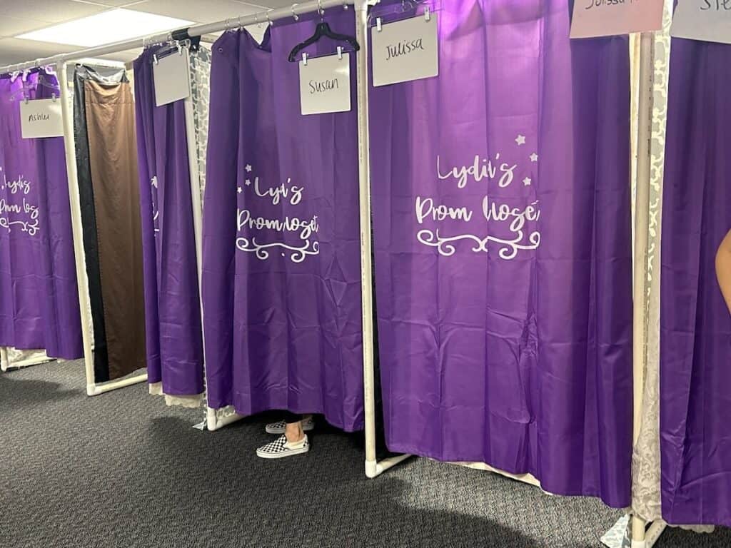 Dressing room at Lydia's Loft Prom Closet