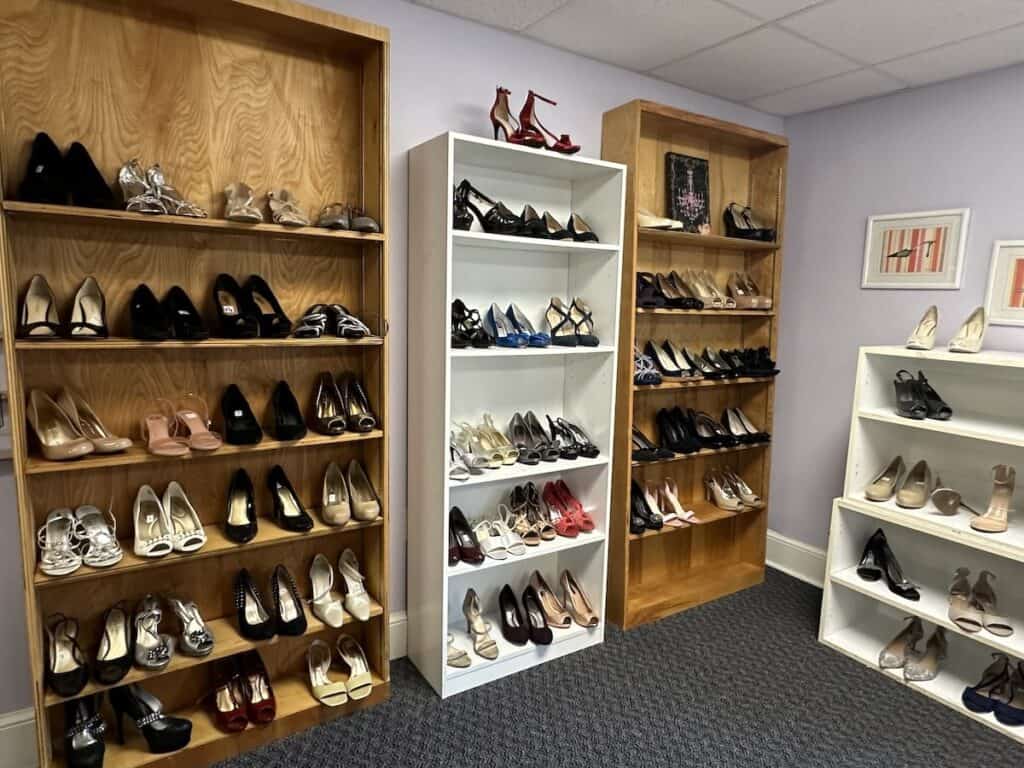racks of shoes