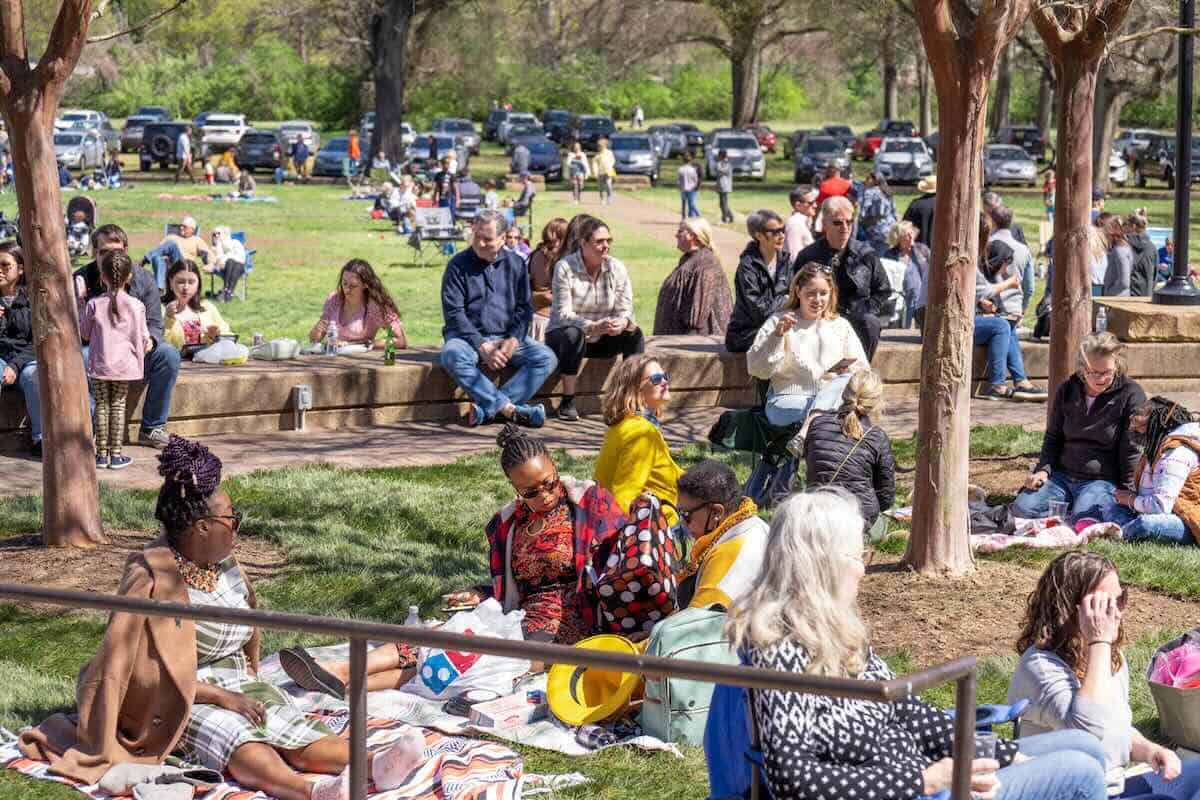 people relaxing on the lawn of Mint Museum Randolph