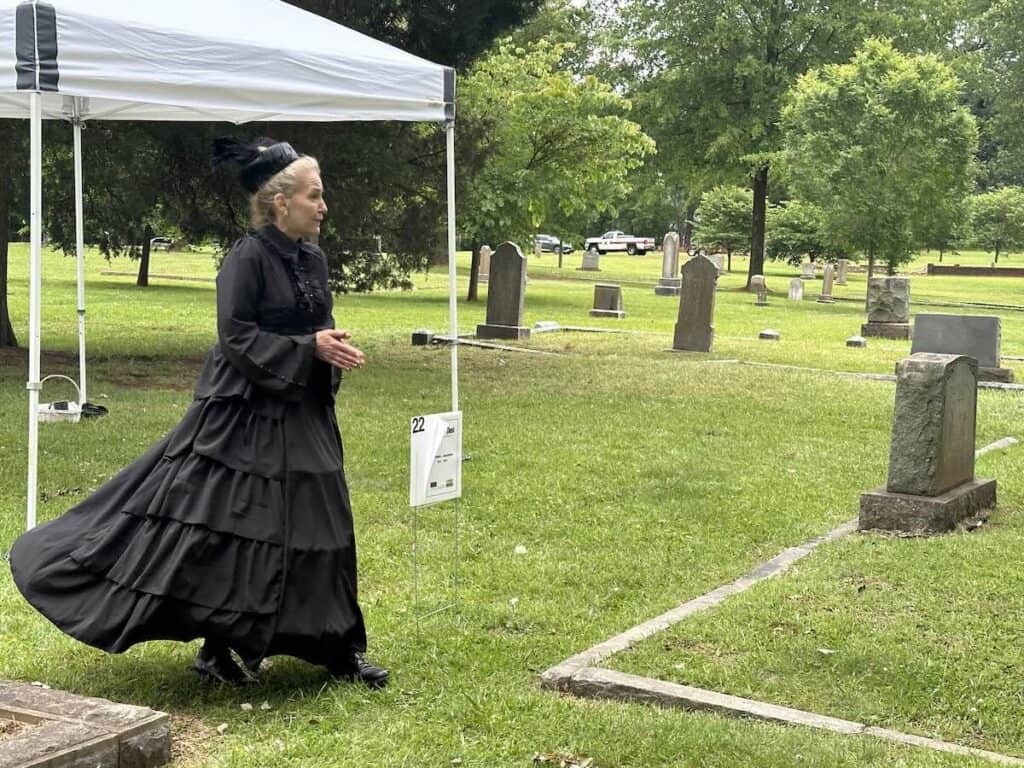 Historic interpreter in cemetery