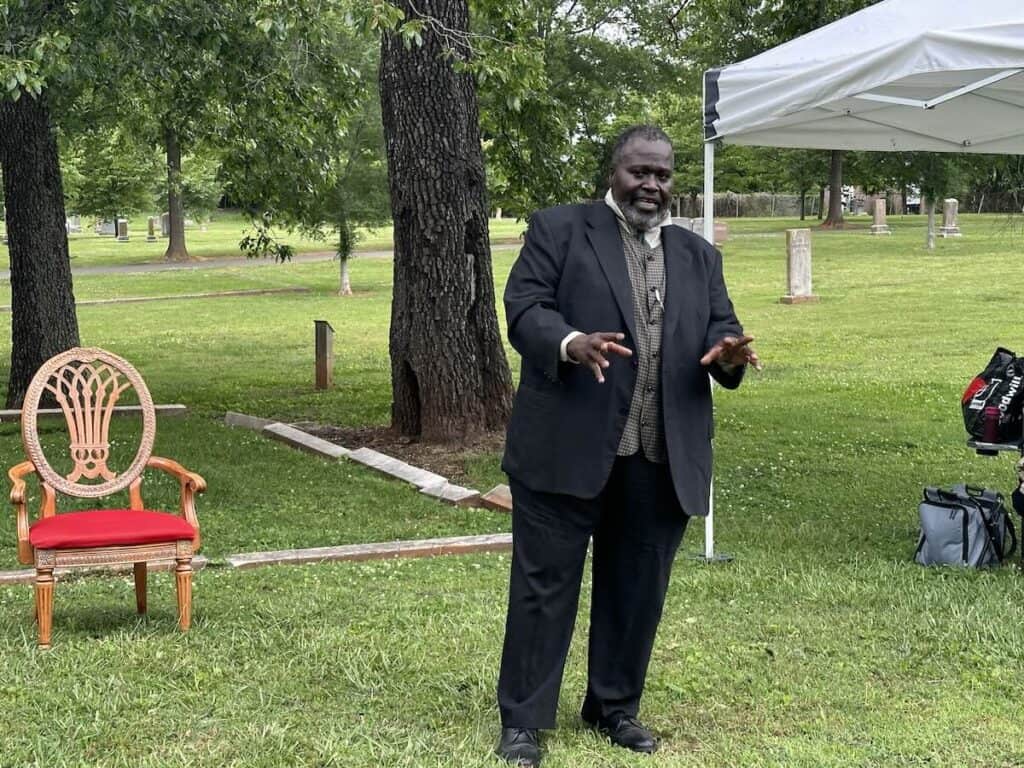 Historical interpreter in cemetery