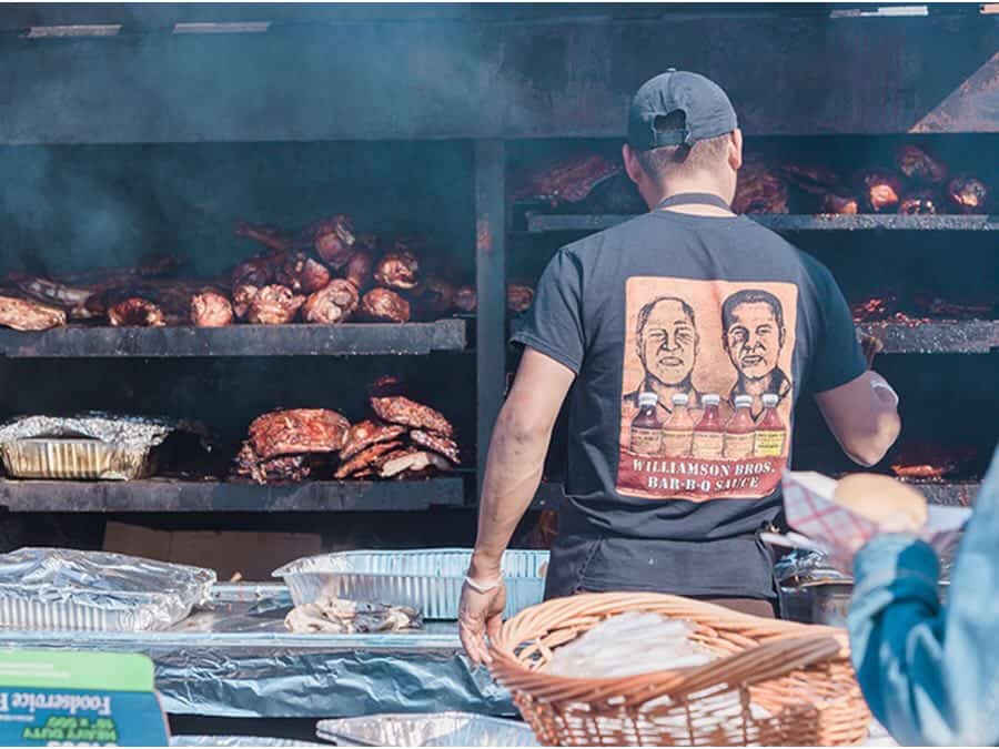 Cooking meat at a festival