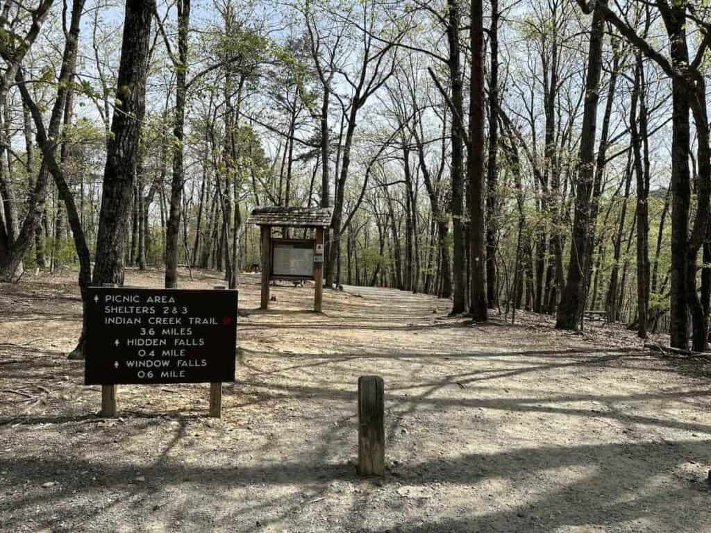 Sign for Indian Creek Trail at Hanging Rock State Park