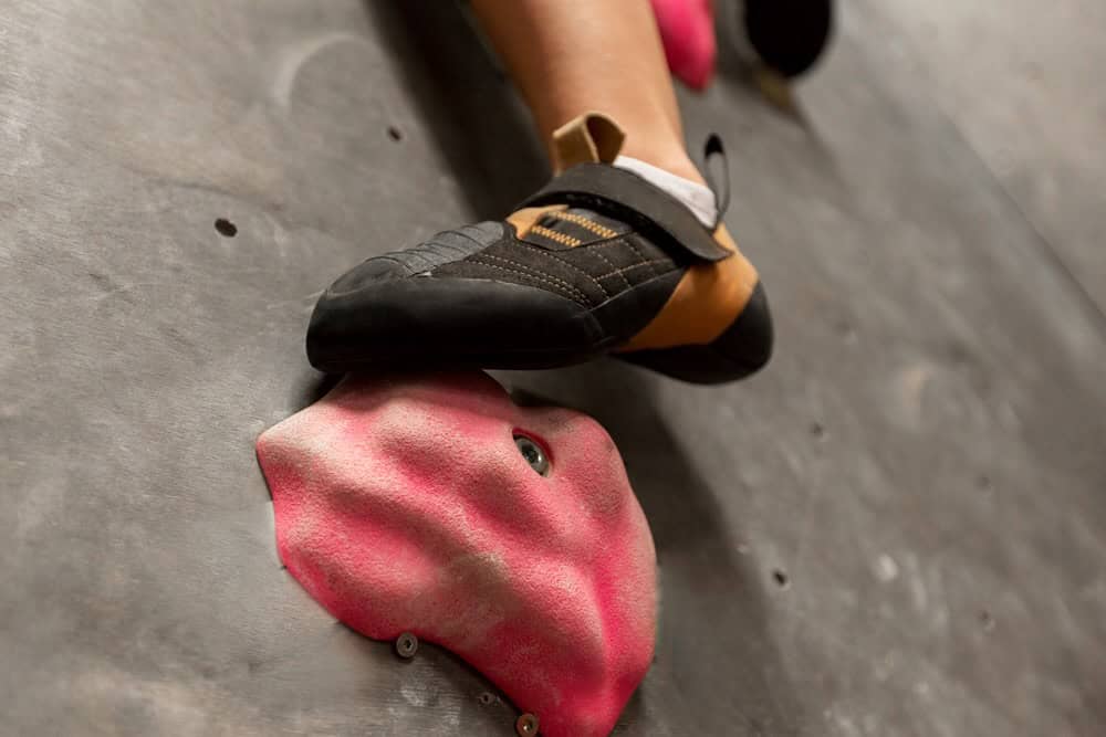close-up foot indoor rock-climbing
