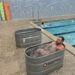 Man in icy water in metal tub at Johnston YMCA in Charlotte