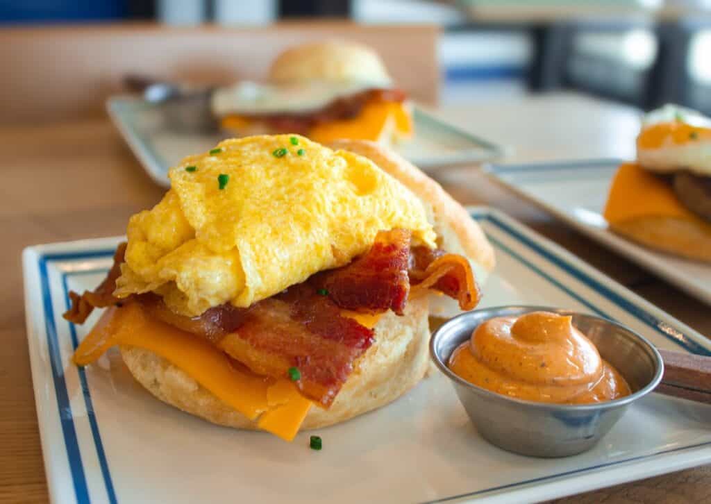 biscuit sandwich -- egg, bacon, cheese