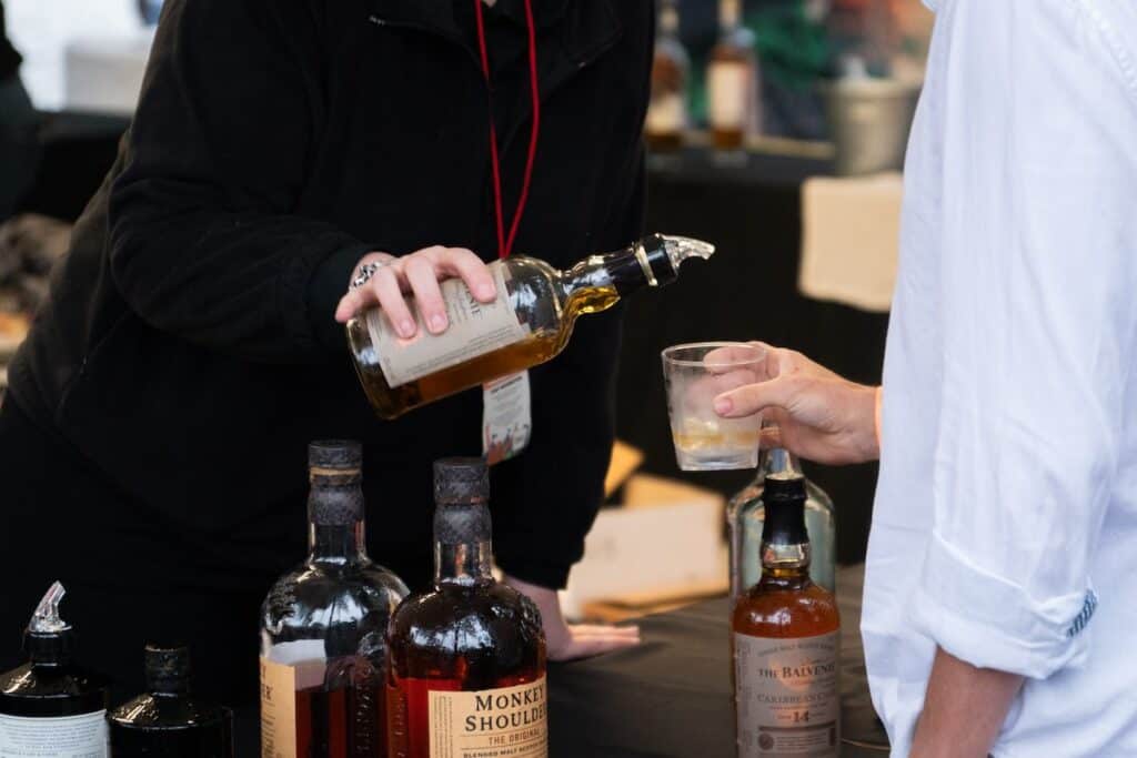 pouring whiskey into glass
