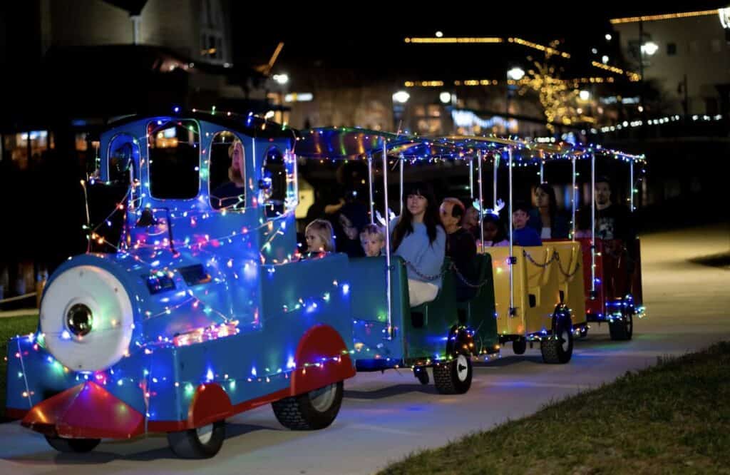 trackless train ride at Ucity Lights in Charlotte