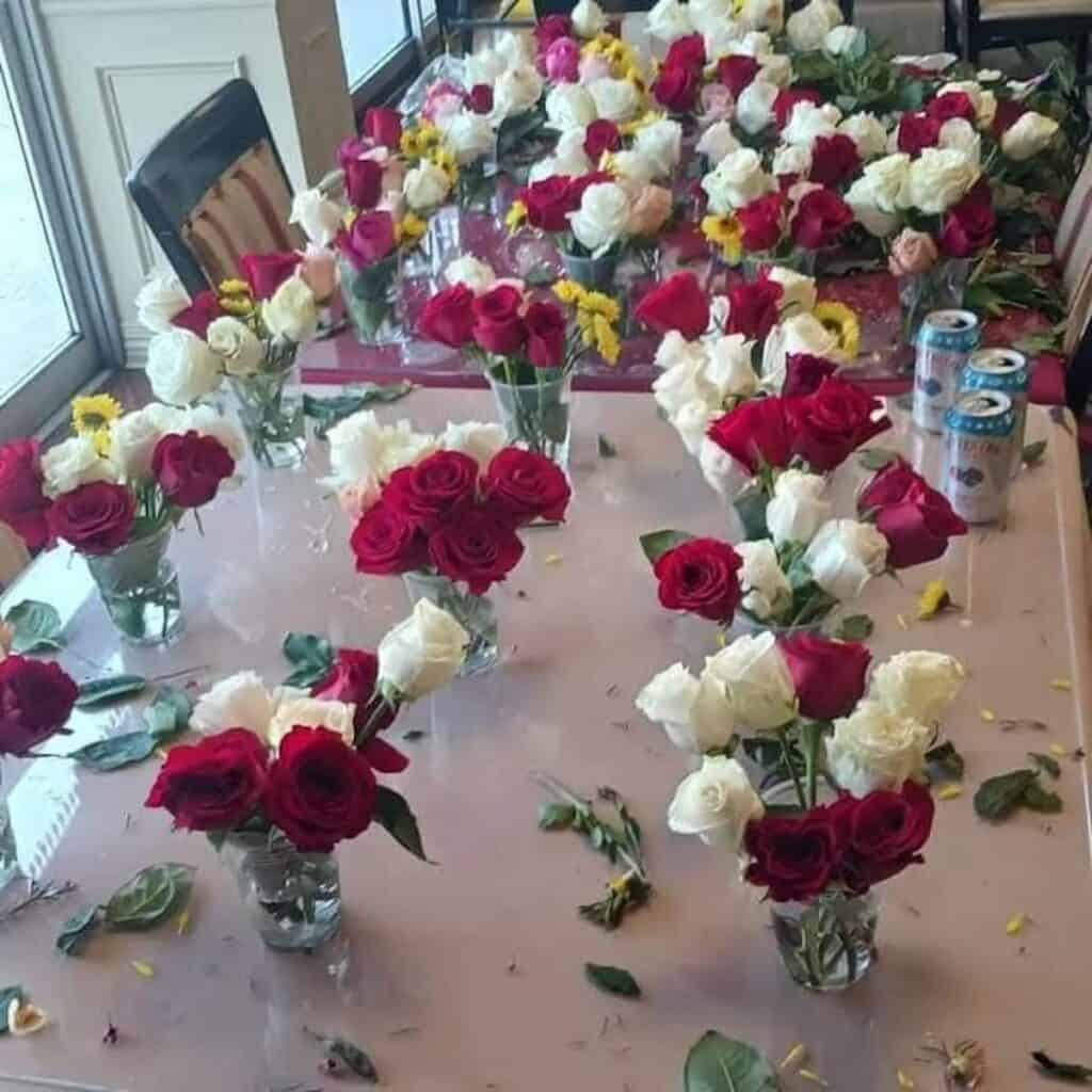 Flower arrangements on a table