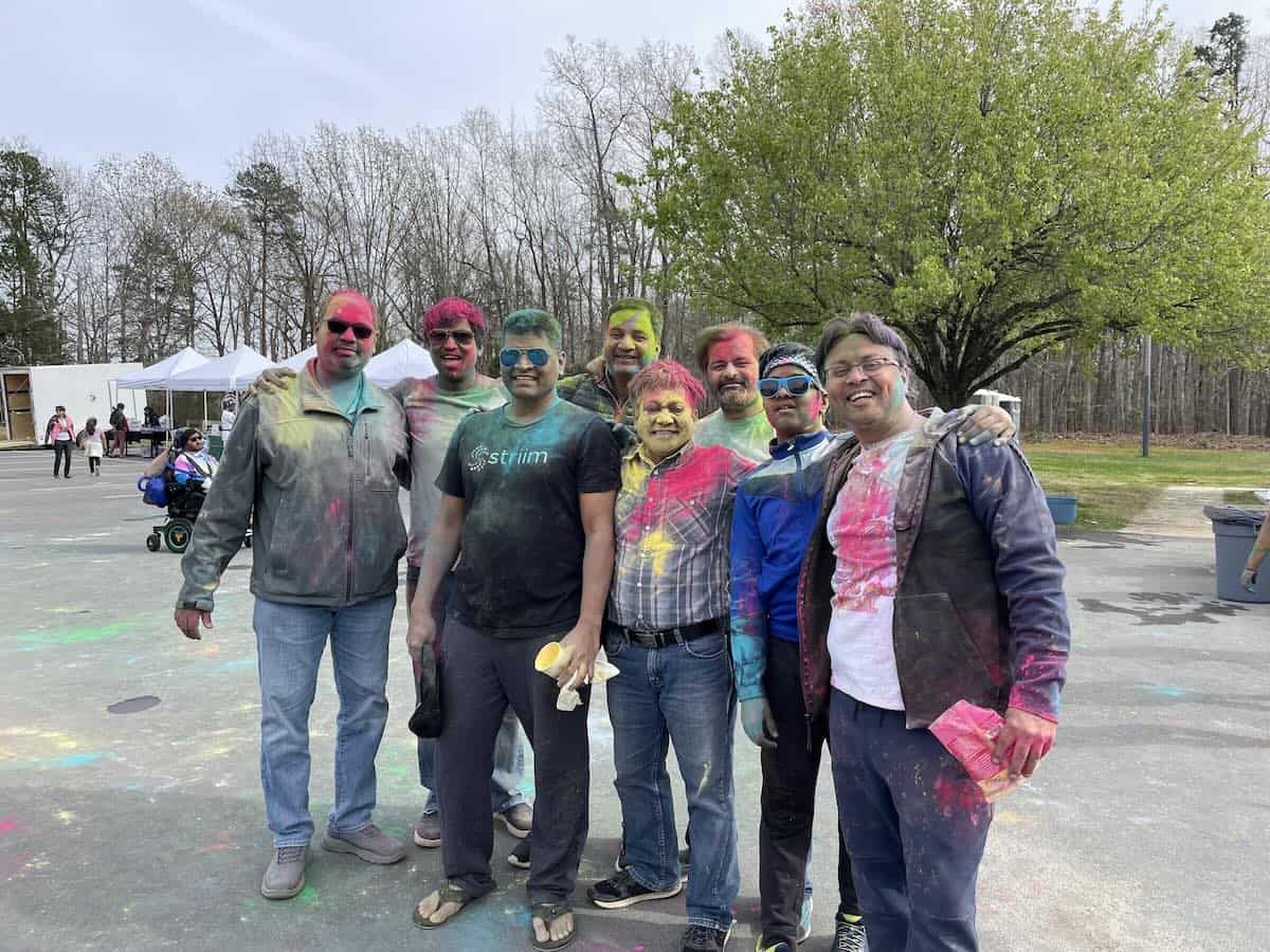 People with gulal (colored power) for Holi