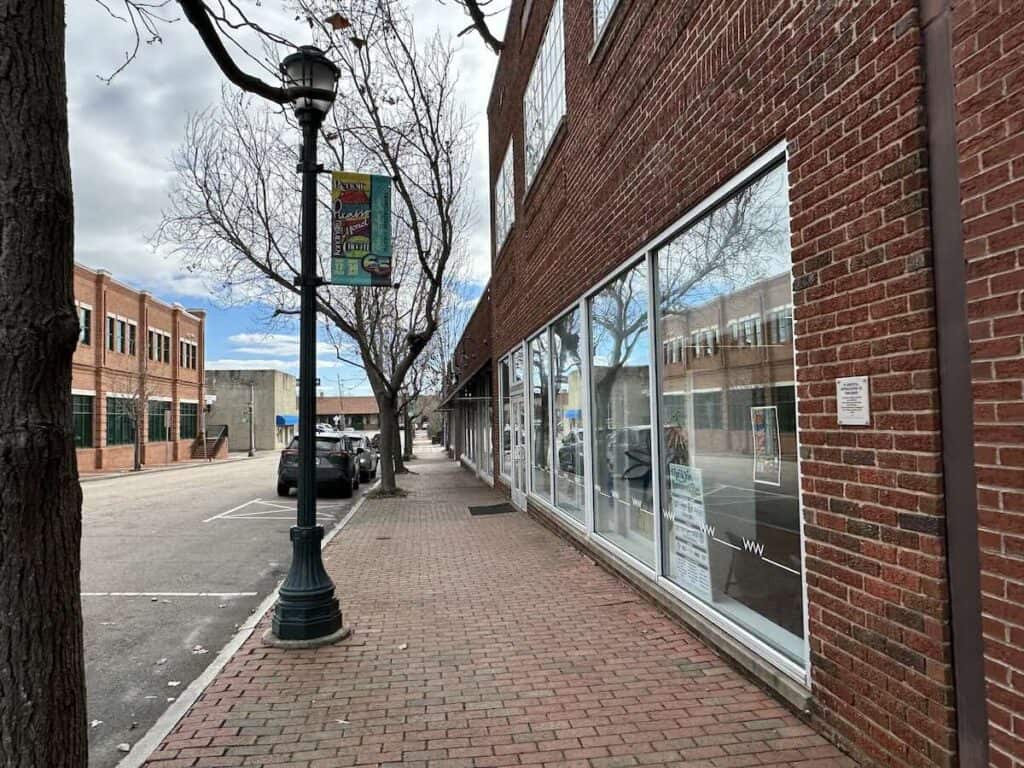 sidewalk outside Waterworks Visual Arts Center, Salisbury, NC