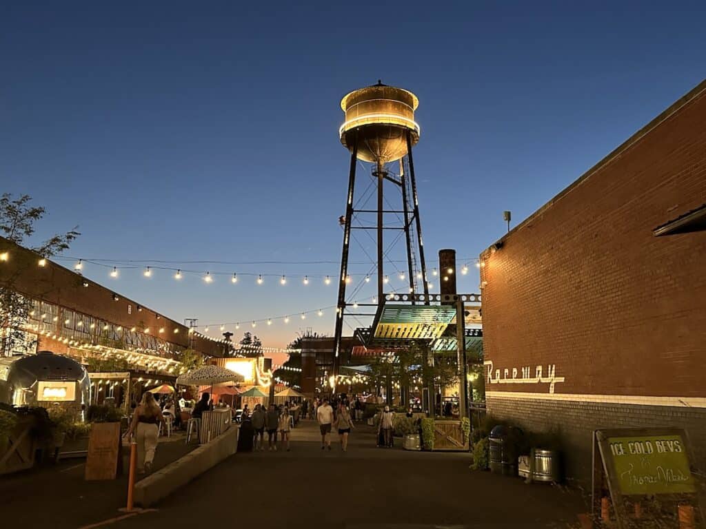 Camp North End at night