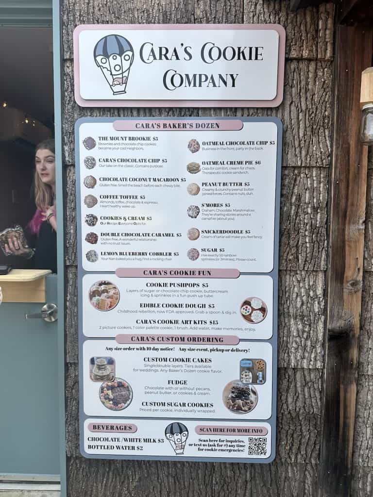 menu at Cara's Cookies