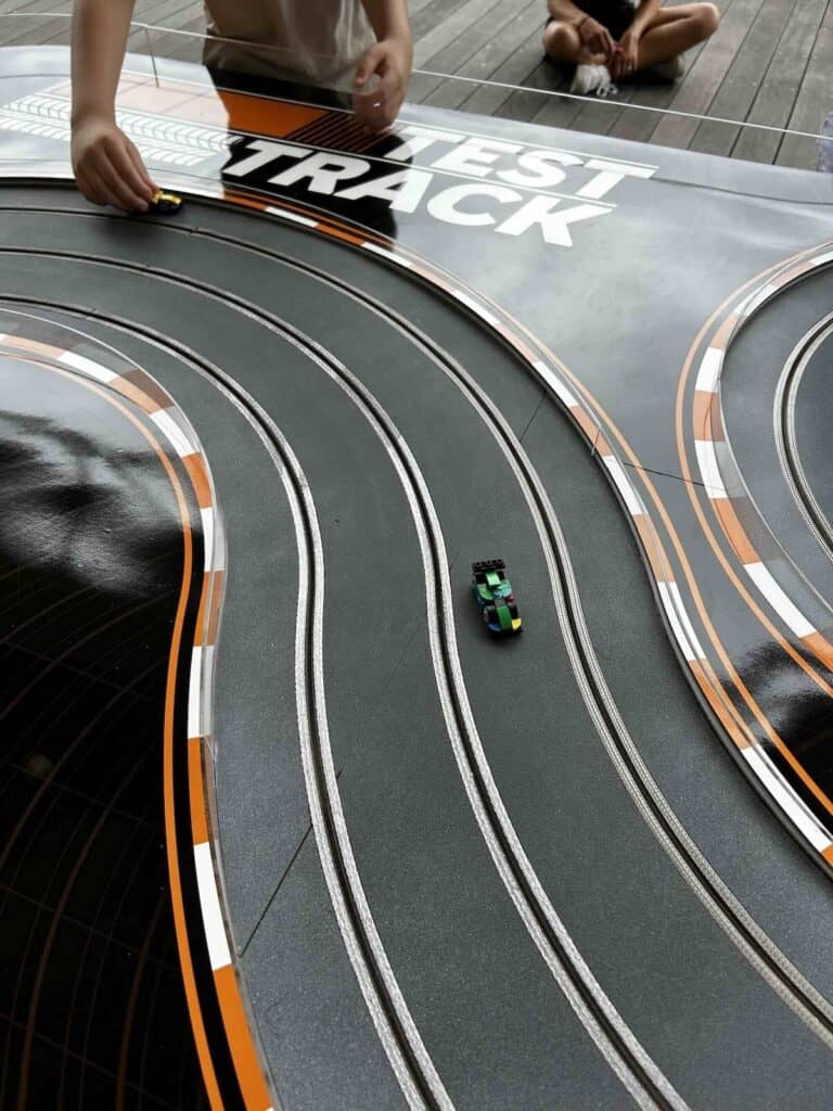 Lego car racing on track