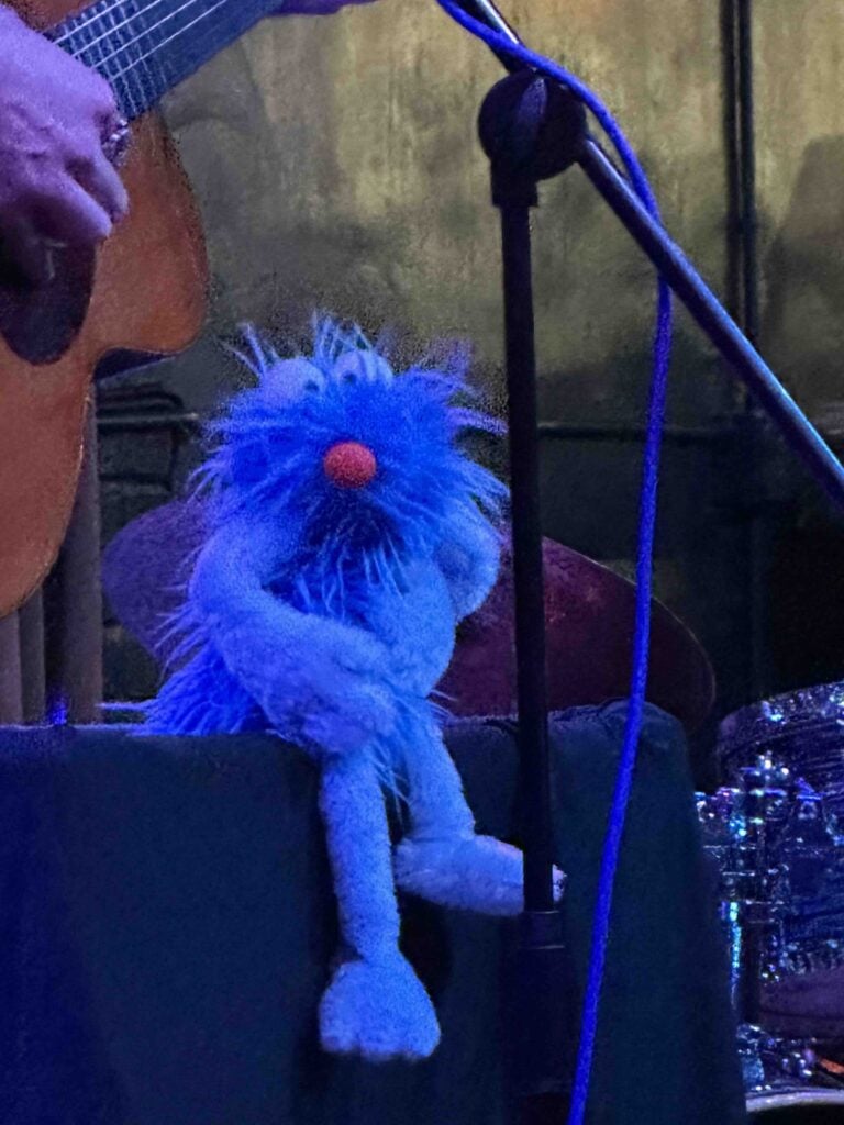 blue fuzzy puppet singing