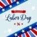 Happy Labor Day graphic with red white and blue and symbol of tools