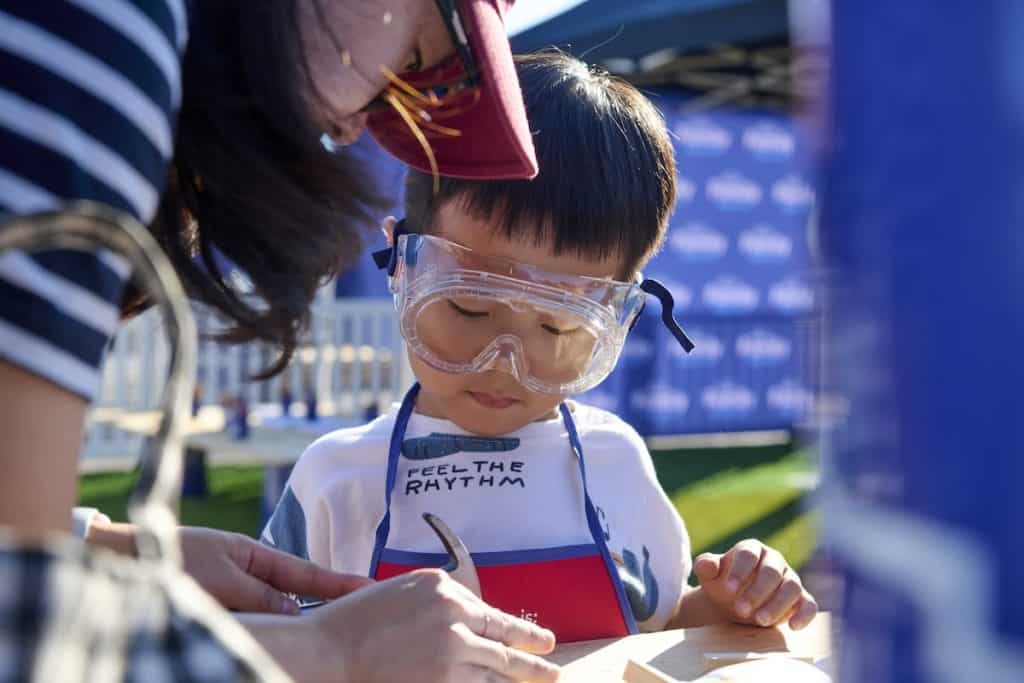 mother and child working on project