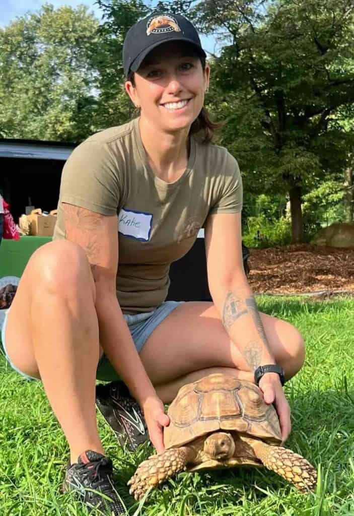 person and tortoise