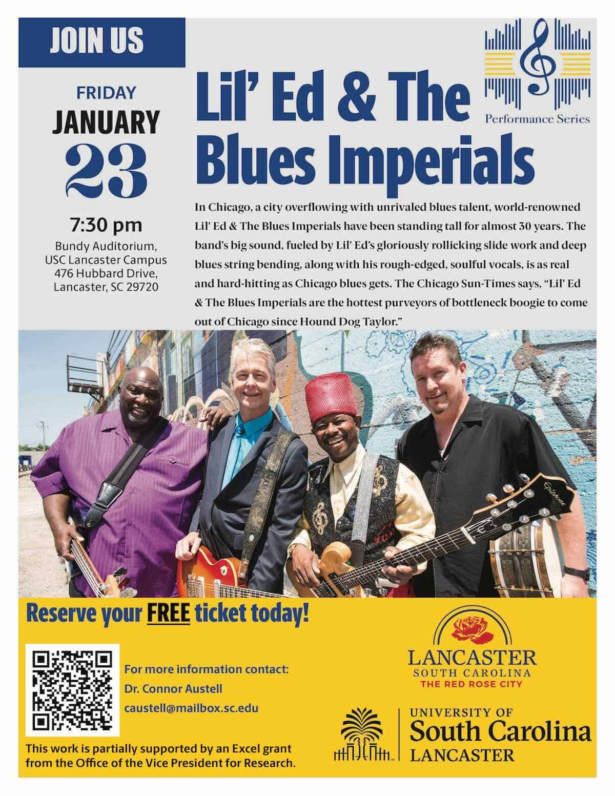 Free concert by Lil' Ed & The Blues Imperials at USC Lancaster Jan