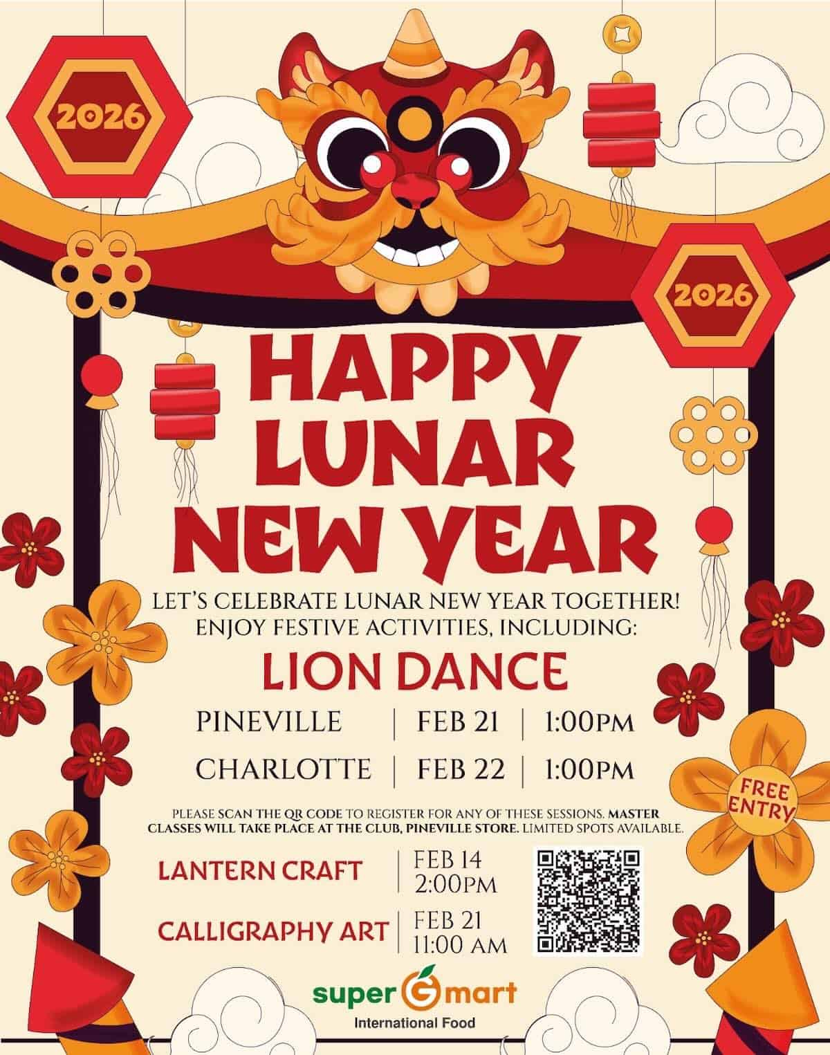 Lunar New Year events at Super G Mart: Lion Dance, Lantern craft