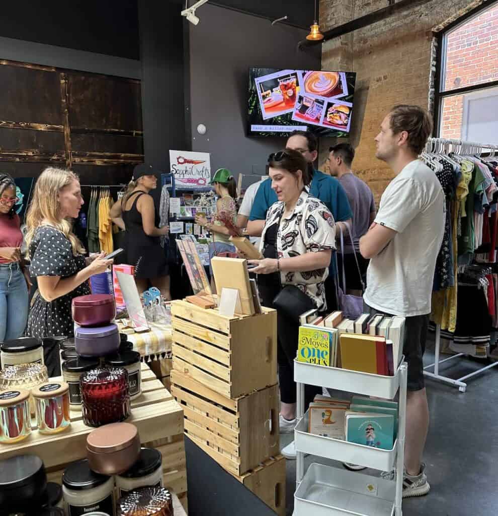 people shopping at an artisan market