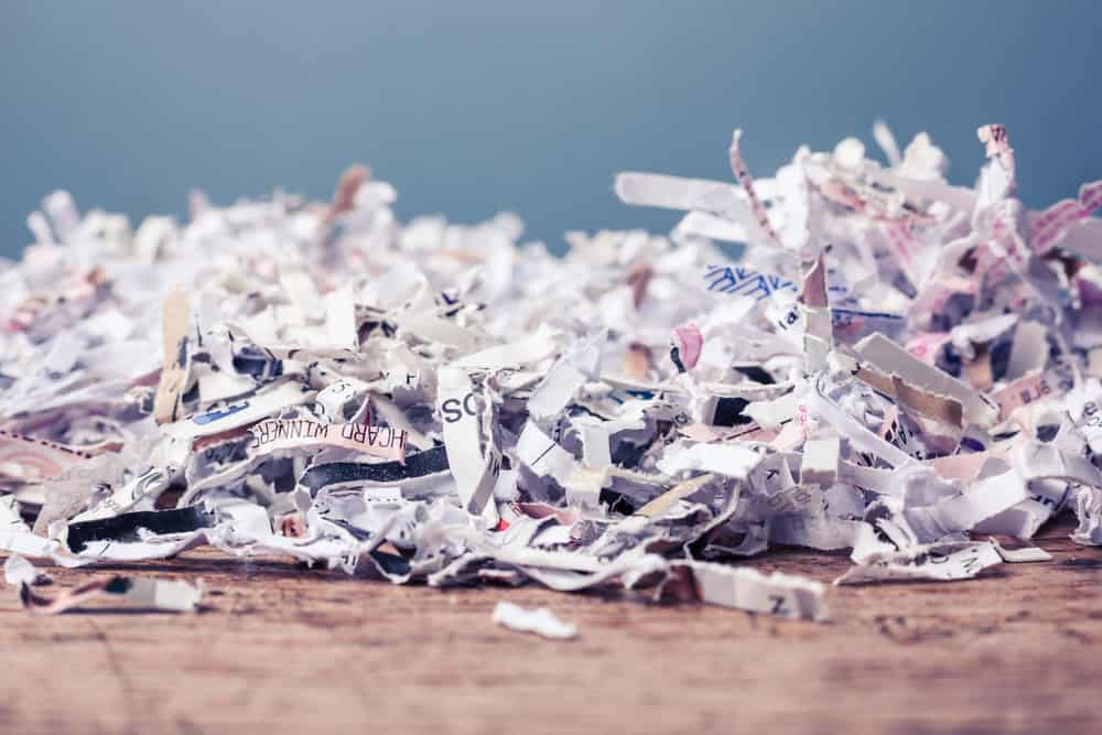 Paper cut into tiny pieces by cross shredder