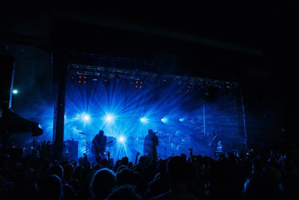 Tuck Fest at night at Whitewater Center, band on stage
