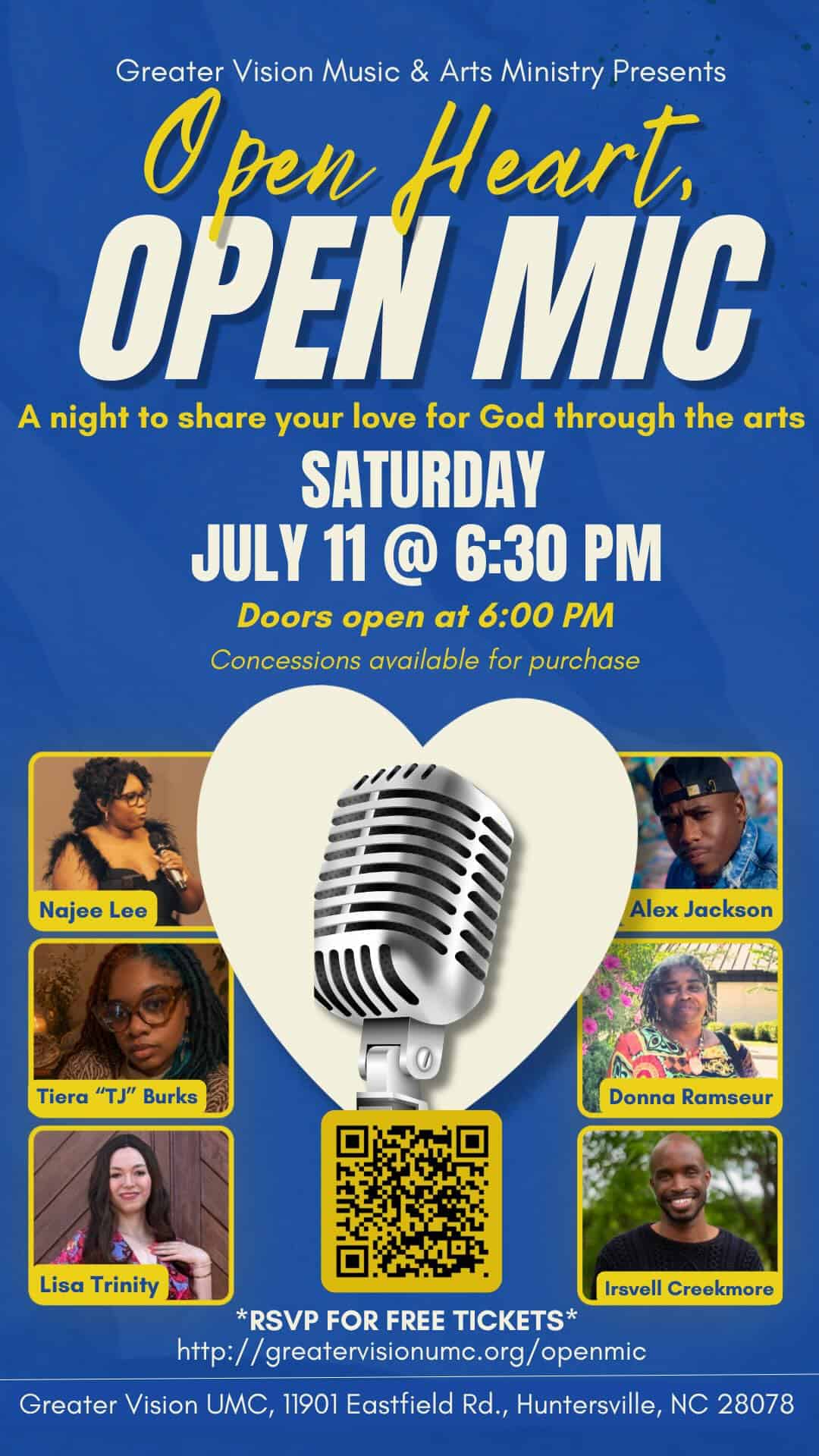 Greater Vision UMC hosting Open Heart Open Mic on July 11