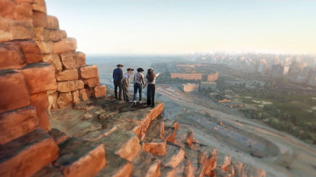 People in a virtual reality experience on pyramic
