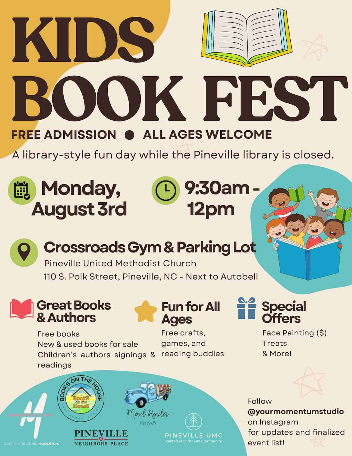 Pineville Kids Book Fest Aug. 3
