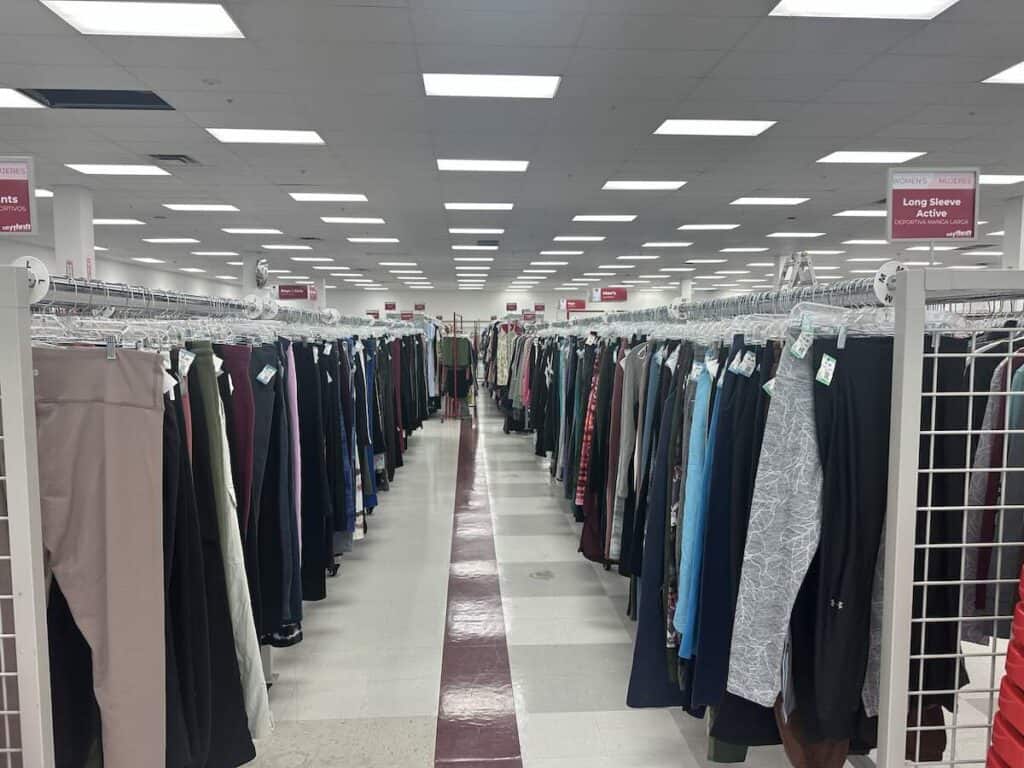 racks of pants at City Thrift