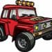 Illustration of a cartoon red jeep. Isolated.