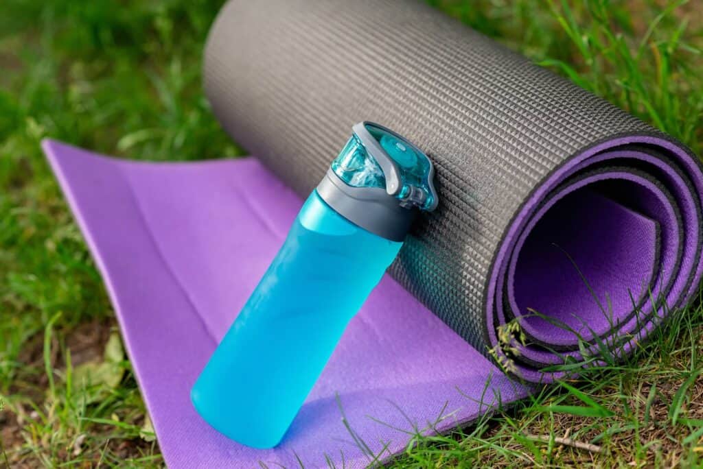 yoga mat and water bottle