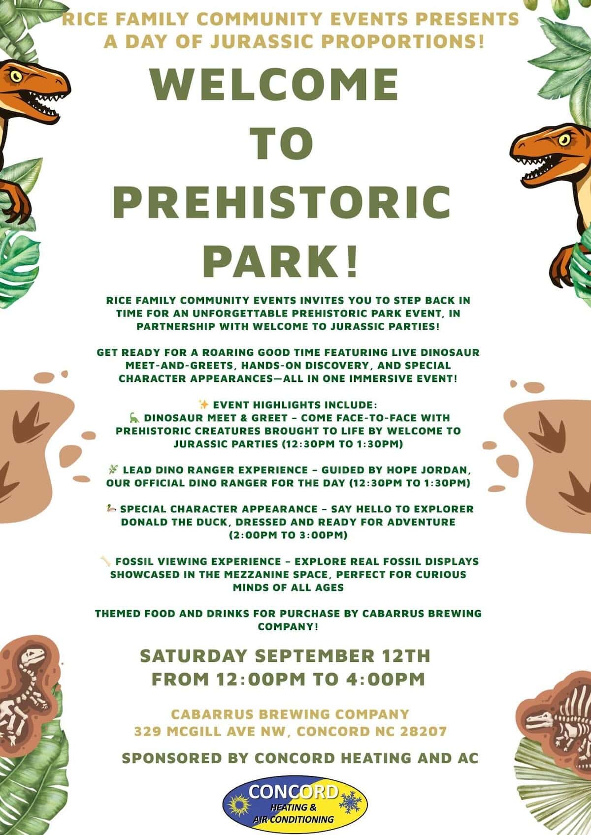 Prehistoric Park at Cabarrus Brewing Co. Sept. 12: Dino-themed day for kids