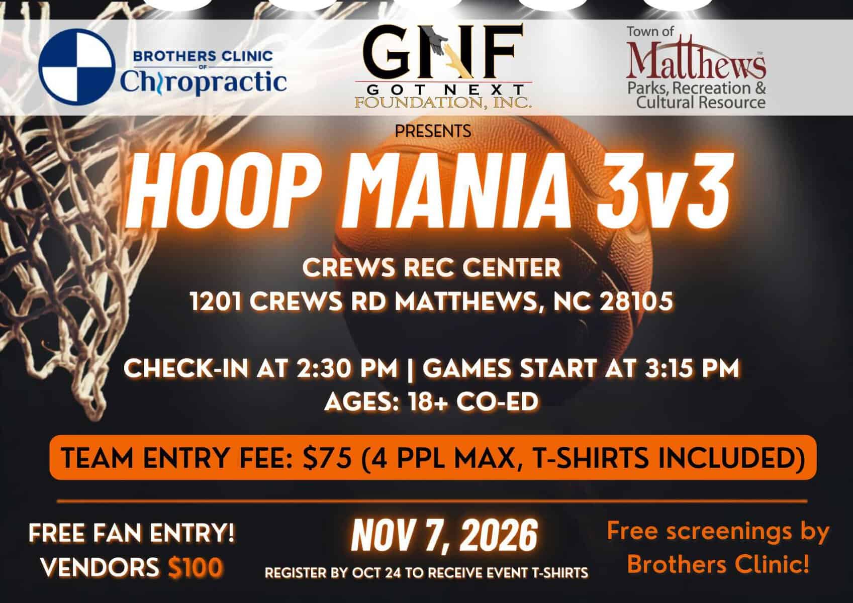 Hoop Mania 3v3 in Matthews Nov. 7