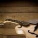 classic mandolin on wooden slats background