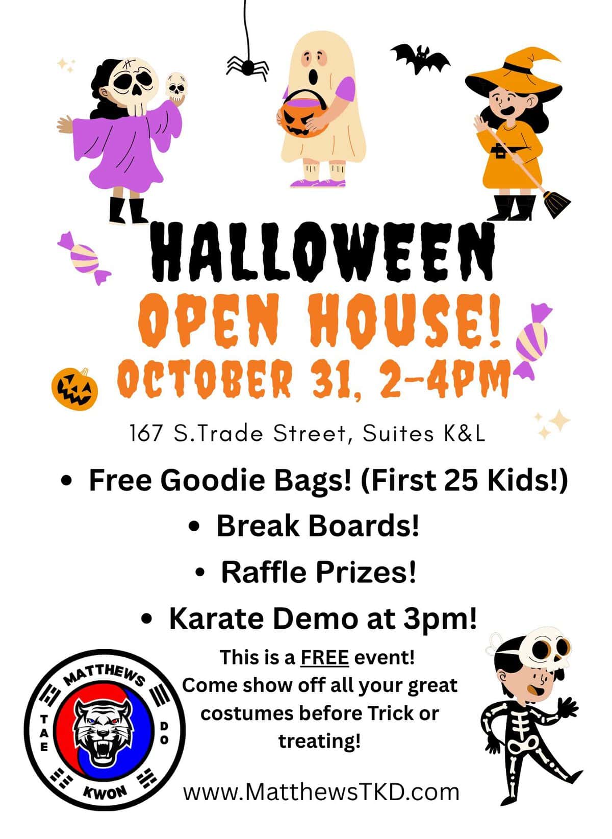 Halloween Open House at Matthews Tae Kwon Do Oct. 31